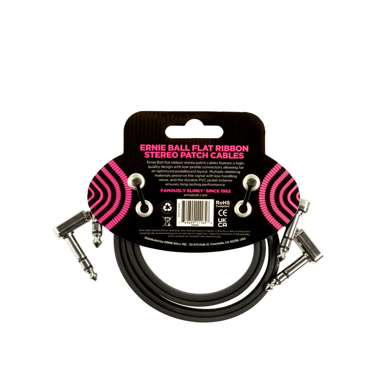 Ernie Ball Flat Ribbon Stereo Patch Cable 2-Pack, 24 in Black (P06406) 24 inch