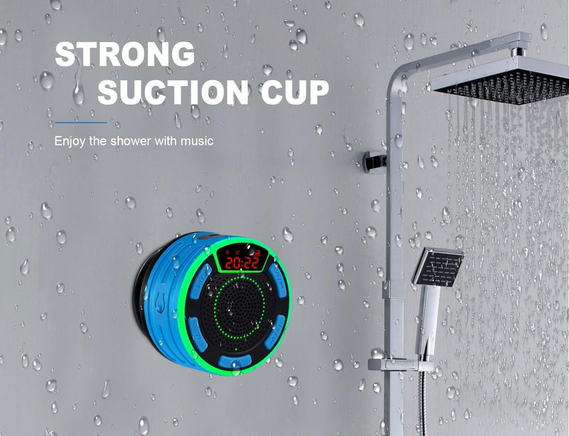 [AUSTRALIA] - Bluetooth Speakers, DuoTen IPX7 Waterproof Wireless Portable Bluetooth Speakers w/LED Display, FM Radio, Suction Cup, Light Show, Loud Stereo Sound and Bass for Shower, Pool, Party, Travel, Outdoors 