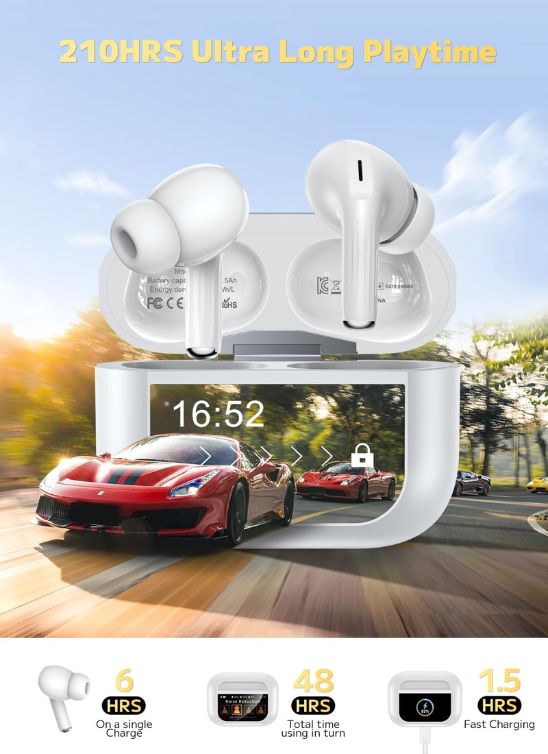 Wireless Earbuds, Smart Touchscreen Ear Buds, ANC Headphones, Bluetooth 5.4 | 48H Playtime, ENC Clear Calls, 13mm Drivers, 5 EQ Modes, Hi-Fi Deep Bass, Lightweight Fit, for iPhone/Android/Pad Off White