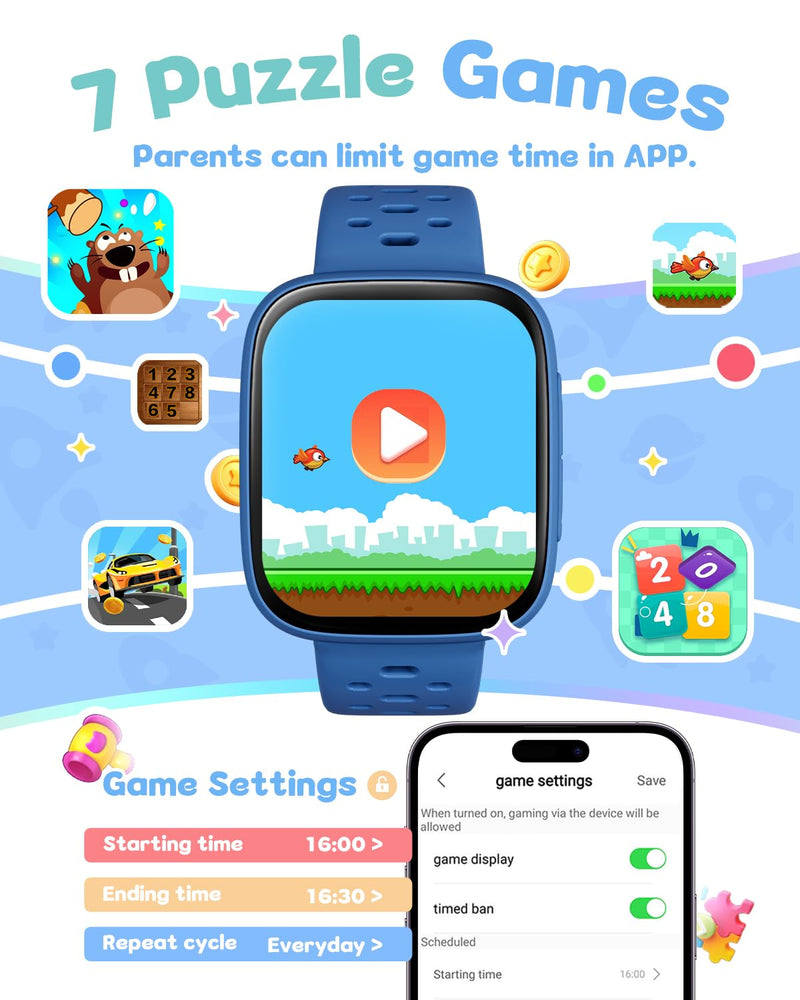 Smart Watch for Kids No Phone No APP Needed, 1.83" AMOLED Screen Fitness Tracker Watch with Pedometer, Kids Smart Watch with Heart Rate/Sleep Monitor, IP68 Waterproof for Boys Girls 5-12 Blue