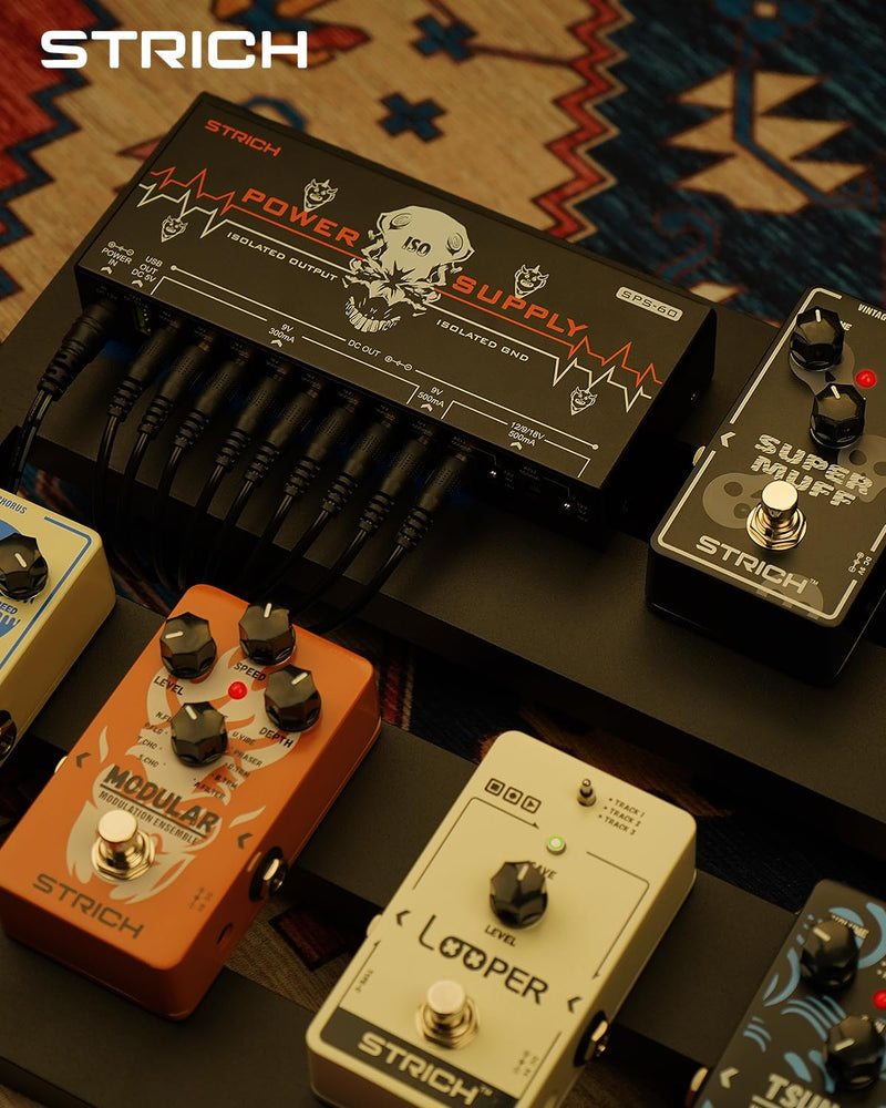 STRICH SPS-60 Guitar Pedal Power Supply, 10 Totally Independent DC Outputs Pedal Board Power Supply for 9V/12V/18V (300mA/500mA) High Power for Power High-current Effect Pedal, Noiselessly