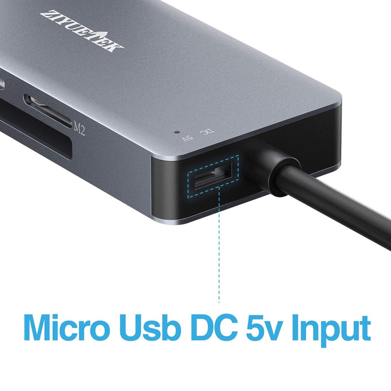 ZIYUETEK USB C CF Card Reader,5- in-1 Aluminum Thunderbolt 3 Memory Card Reader for CF, SD/SDHC,TF/Micro SD/MS/M2,CompactFlash Card - Grey TYPE-C