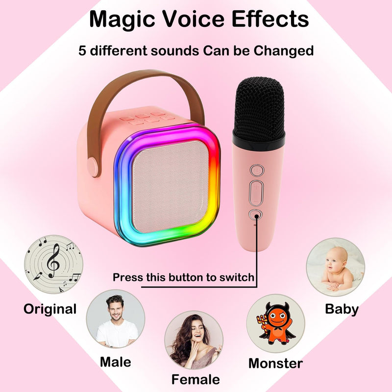 AUTENS Mini Karaoke Machine for Kids&Adults, Portable Bluetooth Karaoke Microphone Singing Speaker with 2 Mic and RGB Multi-Colors, Birthday Gifts Toys for All Smartphones, Family,Home Party