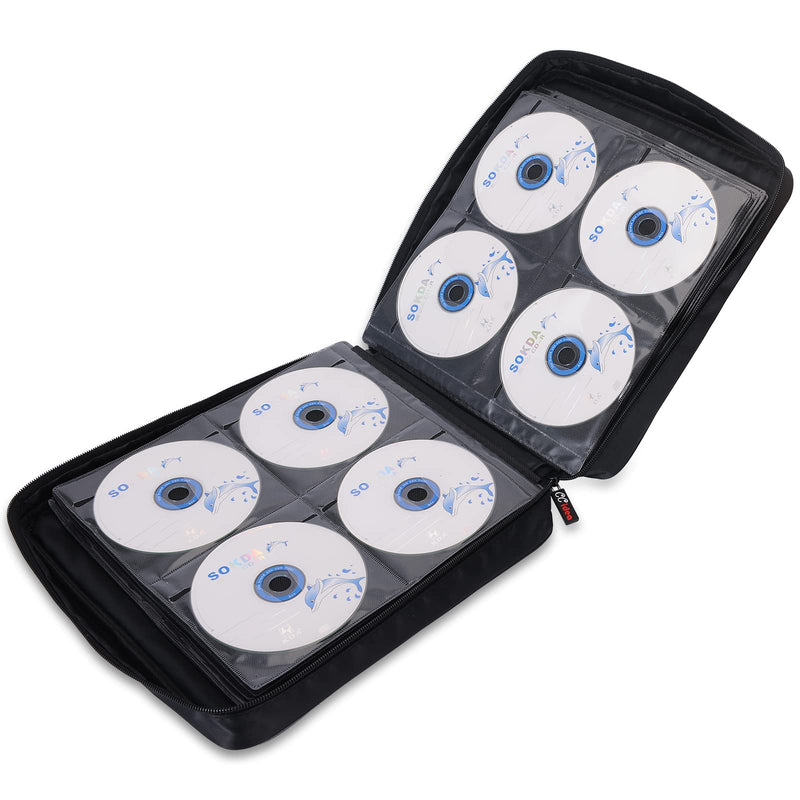 CCidea 200 Capacity CD/DVD Case Holder Portable Wallet Disc Storage Binder Nylon CD Bag for Car, Home, Travel Carrying Protector Organizer (200-Black) 200-Black