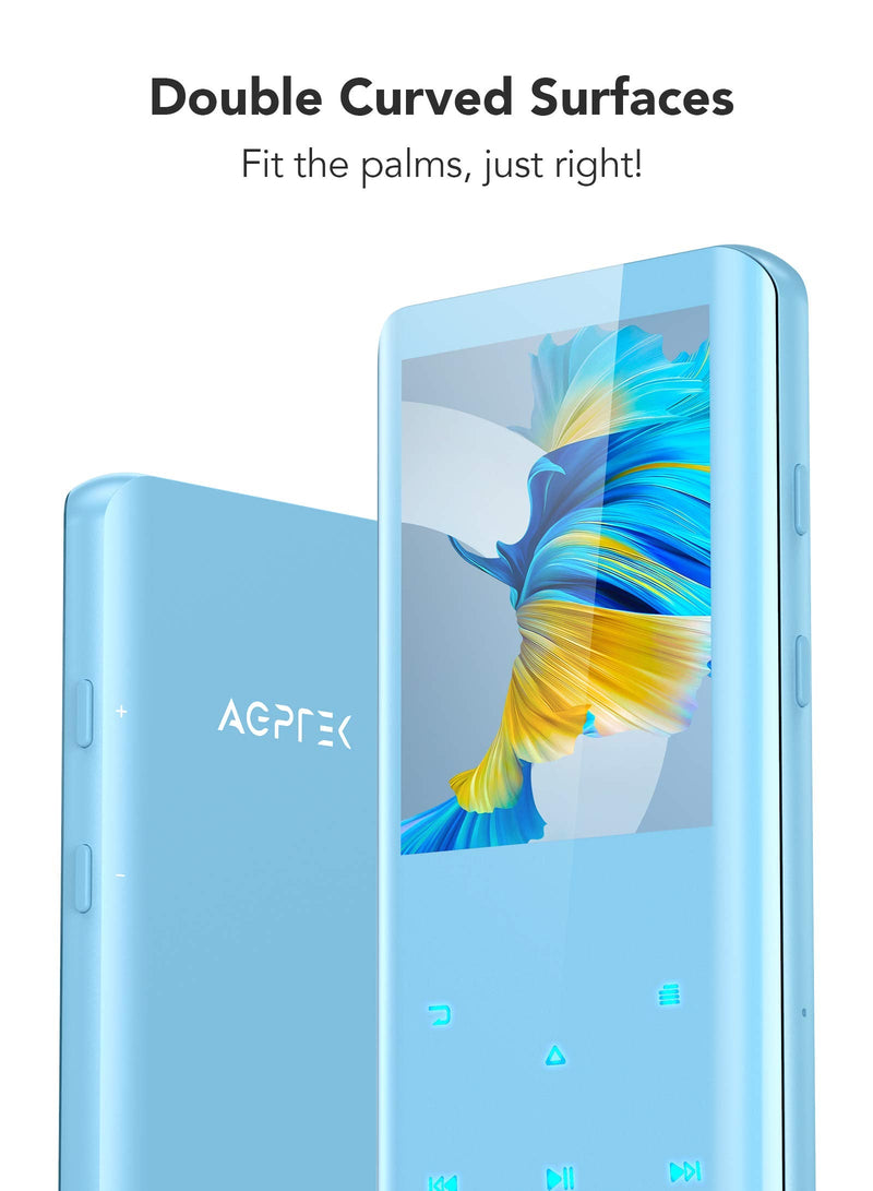 [AUSTRALIA] - AGPTEK 64GB MP3 Player with Bluetooth 5.3, A19PL 2.4" Curved Screen Portable Music Player with Speaker Lossless Sound with FM Radio, Voice Recorder, Supports up to 128GB, Blue 