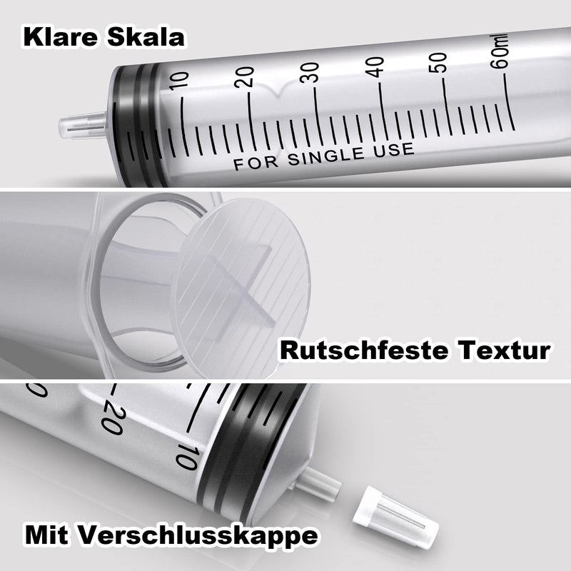Pack of 10 Syringes, Disposable Syringe Plastic Syringe Dosing Syringe in Individual Packaging. Ideal for Fine Dosages, Hobby, Crafts and Pets (10, 60 ml) 10, 60 ml