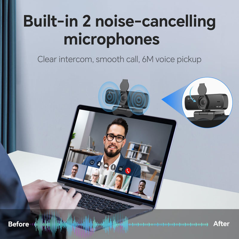 NewlineWork NewEye 4K HD PC Webcam USB Webcam with Microphone Pro Streaming Web Camera with Auto Focus, Low Distortion, Privacy Cover, Tripod Stand for Zoom/Skype/Teams/Laptop/conferencing/Calling