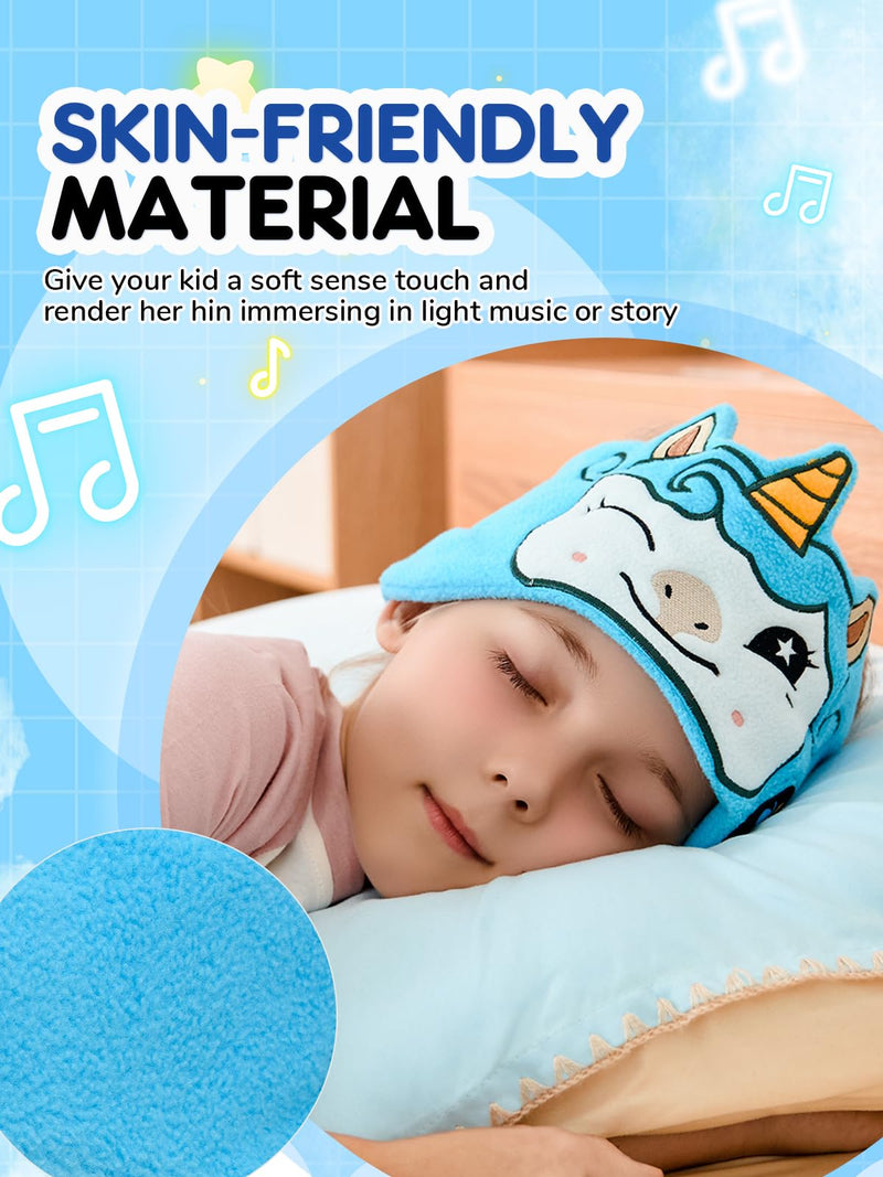 Kids Sleep Headphones Bluetooth Headband, Wireless & Wired Headband Headphones with Ultra-Thin Stereo Speakers for Toddlers Sleeping Airplane Travel BrightBlue