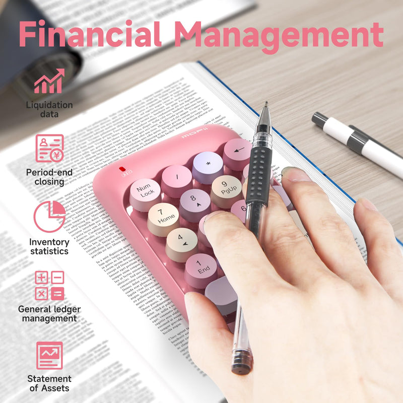 [AUSTRALIA] - MOFII Wireless Number Pads - Pink Numeric Keypad 18 Keys USB 2.4G Round Keycap Colorful Extensions Keypads, Financial Accounting Portable Numpad 10 Key for Laptop/PC/Notebook/Surface Pro 