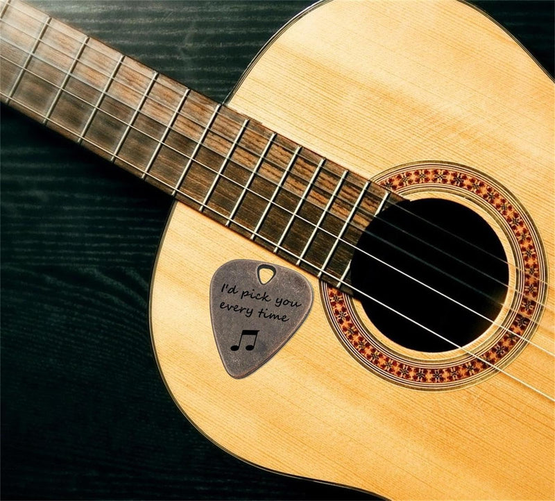 JUPPE Bronze Guitar Picks & Bass Picks, I'd Pick You Every Time Guitar Pick With Leather Case Birthday Music Gifts For Him Her or Couples (I'd Pick You Every Time)