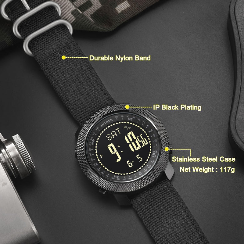 AVTREK Military Army Watch Altimeter Barometer Compass 50m Waterproof-2106 | Men's Digital Wristwatch with Backlight/Pedometer Calorie and Mileage Tracking,Outdoor Fitness Tracker BLACK