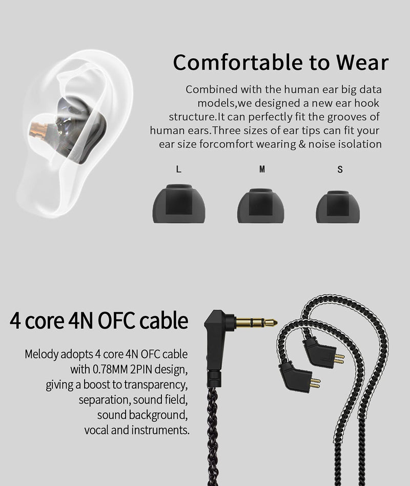 CCZ Melody in Ear Monitor, Dynamic Hybrid Dual Driver in Ear Earphones 1BA+1DD HiFi Wired Headphones Musicians IEM Upgrade Deep Bass Suitable for Bass Vocals Pop Folk ACG (No MIC, Transparent)… No MIC