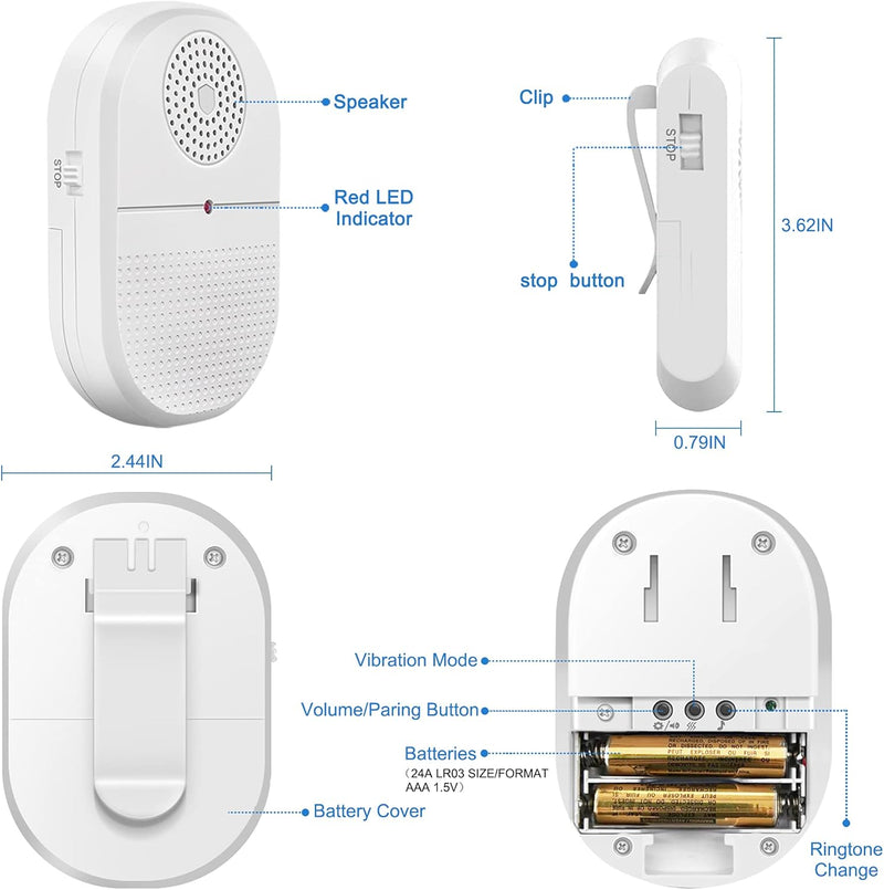 Caregiver Pager Wireless Call Button for Hard of Hearing Waterproof 500FT Vibration Nurse Calling Alert System for Home Elderly Monitoring Disabled/Patient/Seniors (2+2)