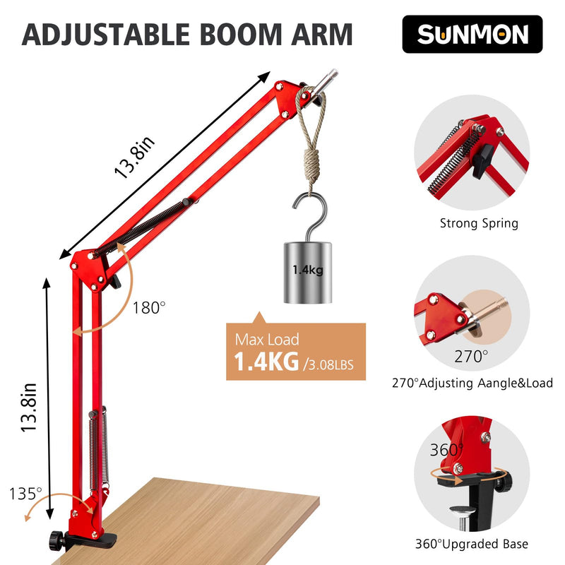 [AUSTRALIA] - SUNMON HyperX QuadCast Boom Arm - Red Boom Arm for Hyper x QuadCast with Red QuadCast Pop Filter, Sound Insulation and Noise Reduction, HyperX QuadCast Microphone Arm with 3/8" to 5/8" Adapter 