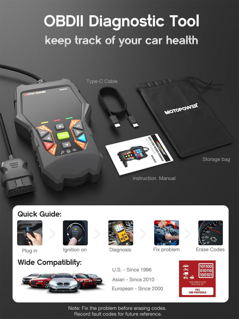 [AUSTRALIA] - MOTOPOWER MP69040 Car OBD2 Scanner Check Engine Fault Code Reader Diagnostic Scan Tool, Black 