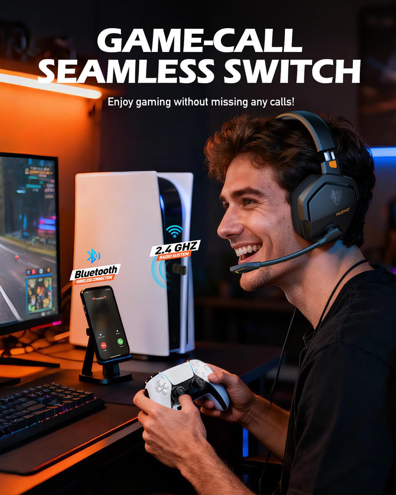 [AUSTRALIA] - NUBWO Wireless Gaming Headset with Mic for Ps5 Ps4 PC, Zero Interference, 100-Hour Battery All-Day Play, 23ms Sync for Fortnite & Call of Duty/FPS Gamers, Triple Mode All Devices Compatible - Orange 