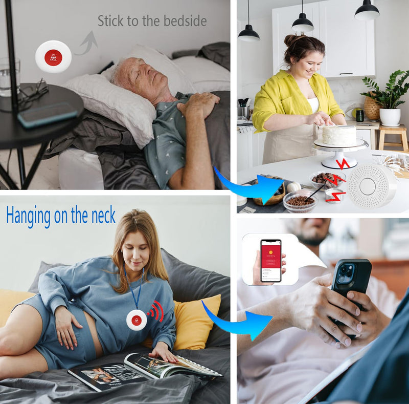 WiFi Caregiver Pager Call Button Wireless Nurse Alert Call Bell Emergency Alert Pager at Home for Elderly Patients wifi w 2-1
