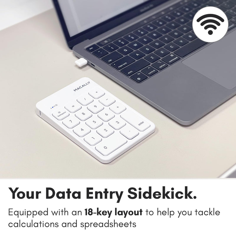 Macally USB C Wireless Number Pad | Numeric Keypad for Mac MacBook iMac | Wireless 10 Key for Laptop PC Computer Notebook Surface Chrome (2.4G USB) Perfect for Data Entry Numpad Number Keyboard