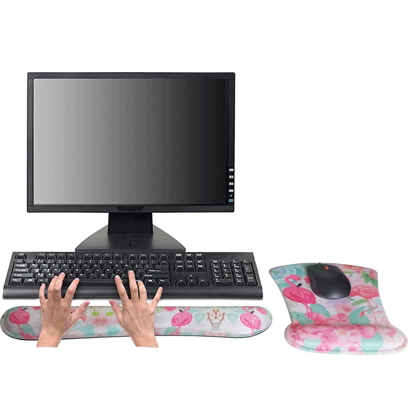 HAPLIVES Ergonomic Keyboard Wrist Rest Pad and Mouse Pad Wrist Support Set with Non-Slip Backing Memory Form-Filled, Easy-Typing and Pain Relief for Gaming Office Computer Laptop (Pink Two Flamingos) Pink Two Flamingos