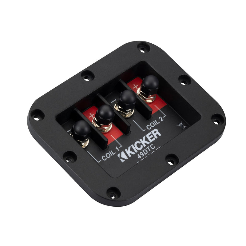 Kicker 49DTC Dual Terminal Cup | Twin connection points, flush-mount design, clean wire routing, made for custom bass box projects
