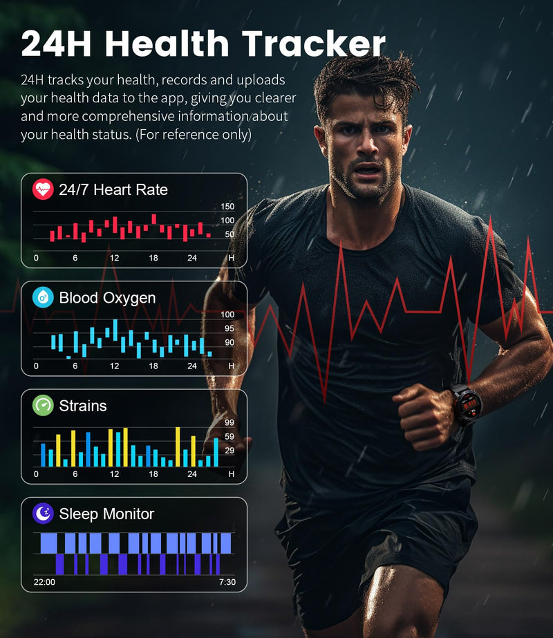 Military Smart Watch for Men, 1.43'' AMOLED Rugged Smart Watch with 600mAh Battery/Heart Rate/Blood Pressure/Sleep Monitor,IP68 Waterproof Fitness Tracker Watch for Android iPhone Black
