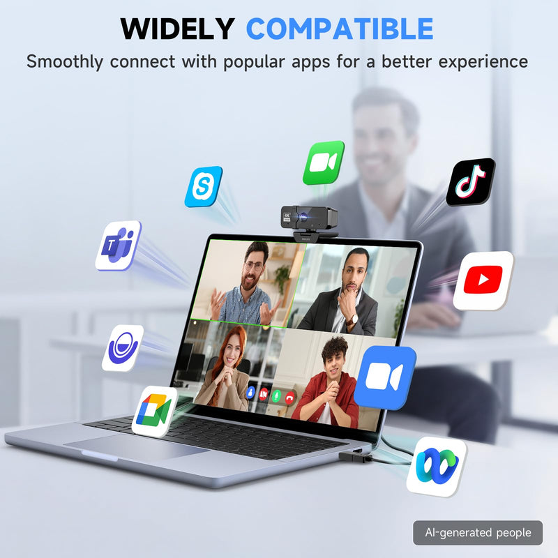 PHILIPS 4K Webcam for PC with Microphone, Computer Camera for Meetings | Plug & Play USB Web cam with Privacy Cover, for Laptop, Desktop, Zoom, Teams, Skype, Video Conferencing, Streaming, Black