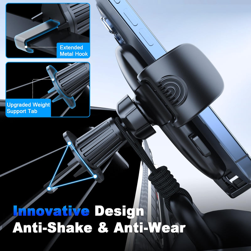 [2026 NEW] Car Phone Holder for Vertical/Horizontal Vent【Upgraded Metal Hook Clip】【Wider Clamp&Fit Thicker Case】Universal Cellphone Stand Car Mount Cradle for iPhone 17 Pro Max 16 15 14 13 Air Android