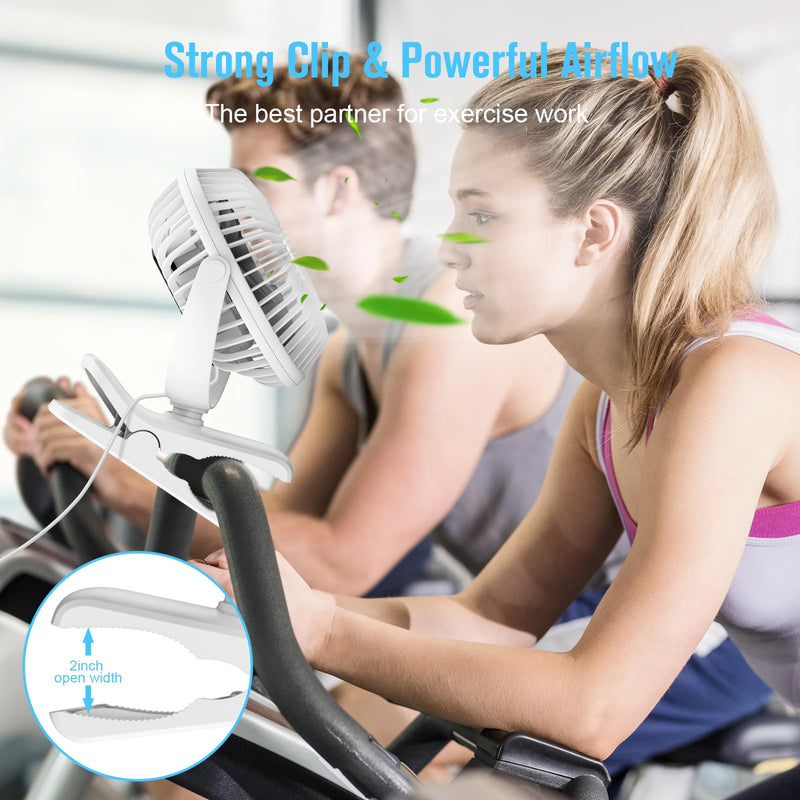 HONYIN USB Clip on Fan, 720° Rotation Small Desk & Clip Fan, Personal Cooling Fan with Sturdy Clamp, 3 Speeds, Quiet Little Fan by USB Plug In, for Bedroom Office Desktop Treadmill White