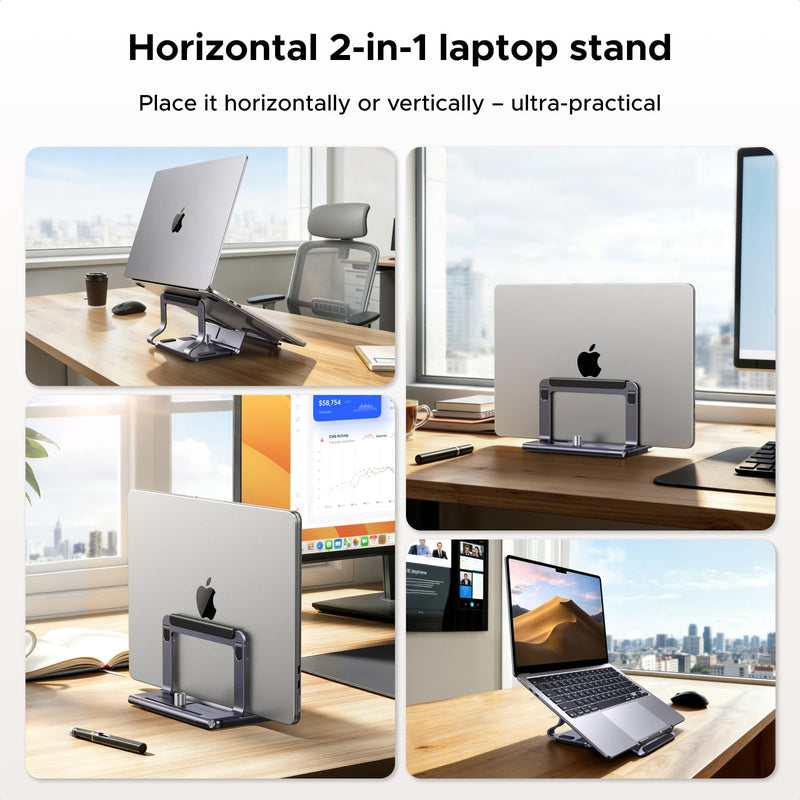 UGREEN 2-in-1 Laptop Stand for Desk, Horizental & Virtical Laptop Holder | Durable Aluminum Stand for Stability with Silicone Protection, Fits 13-16.2 inch Laptops and Tablets, Grey