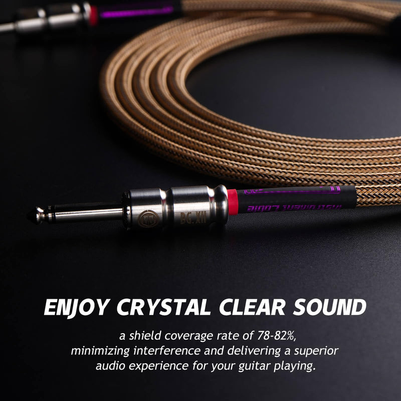 [AUSTRALIA] - 20ft Guitar Cable, 1/4 Inch Straight/Straight Instrument Cable, Electric Cord Guitar Amp Cord for Bass Amp and Instruments (XII Champagne & Black Braided) 