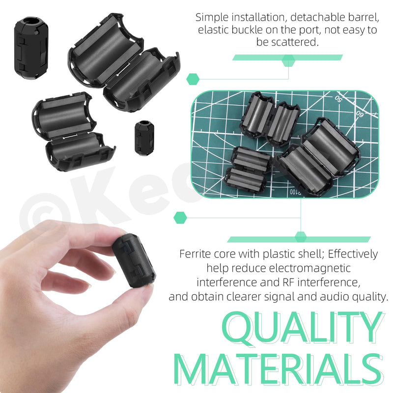 Keadic 32Pcs Clip-on Ferrite Ring Core RFI EMI Noise Suppressor Cable Clip Set, Anti-Interference Cable Clip for 3.5/5/7/9/13/15/16mm Inner Diameter Telephones Tvs Speakers Radio Audio