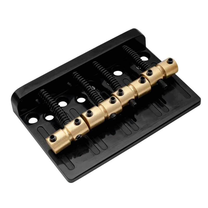 Musiclily Pro 19mm 4-String Bass Hardtail Bridge with Brass Saddles and Steel Plate, Black