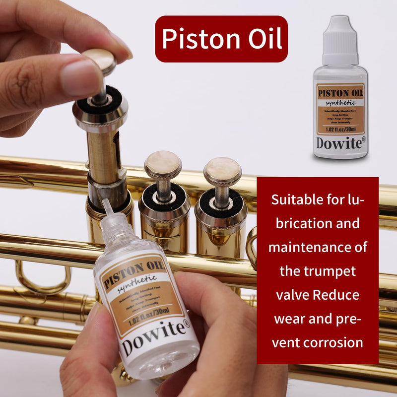 Trumpet(Cornet) Cleaning Care Kit: Valve Oil/Piston Oil, Tuning Slide Grease Oil, Snake Brush, Piston Brush, Mouthpiece Brush, Dust Brush, Cleaning Cloth–for All Musicians or Students