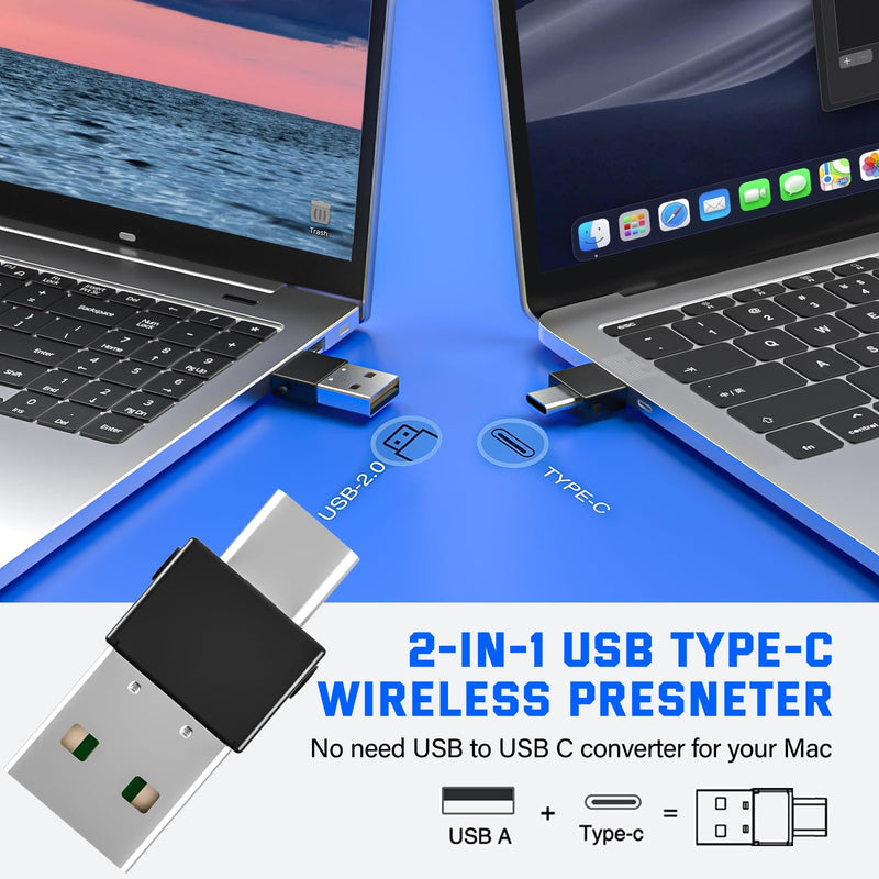 [AUSTRALIA] - 2-in-1 USB Type C Presentation Clicker Wireless Presenter Remote Clicker for PowerPoint Presentations with Laser Pointer, RF 2.4GHz USB C PowerPoint Clicker Slide Advancer for Computer/Mac/Laptop 