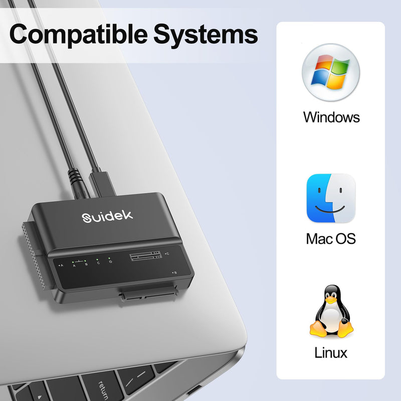 SUIDEK M.2 NVMe to SATA/IDE Adapter, USB 10Gbps Hard Drive Reader Tool Free | PCIe NVMe, SATA and IDE Adapter, M2 SSD Enclosure for M.2 (M Key&M+B Key) Any Sizes, 2.5/3.5" SATA SSD/HDD and 3.5" IDE HDD Black-M.2+SATA+IDE