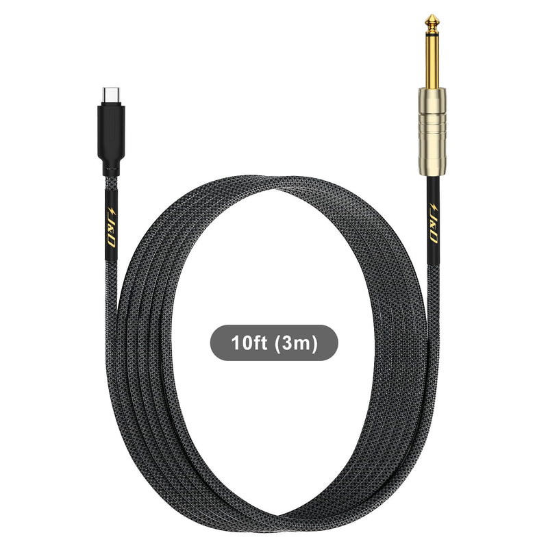 J&D USB C to 6.35 mm 1/4 inch TS Guitar Audio Cable, Audio Recording, Bass, Electronic Piano Microphone Cord Compatible with iPhone 16 Pro Max/16 Pro/16 Plus/16/15/15 Pro Max/15 Pro/15 Plus, 10 Feet Blue