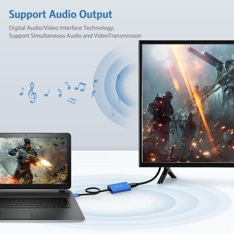 ABLEWE USB to HDMI Adapter, 2023 Upgraded Aluminum USB 3.0/2.0 to HDMI Audio Video Converter for PC Laptop Projector HDTV, Support Mac OS, Windows 10/8.1/8/7, Chrome OS, Blue. (Not Support Linux)