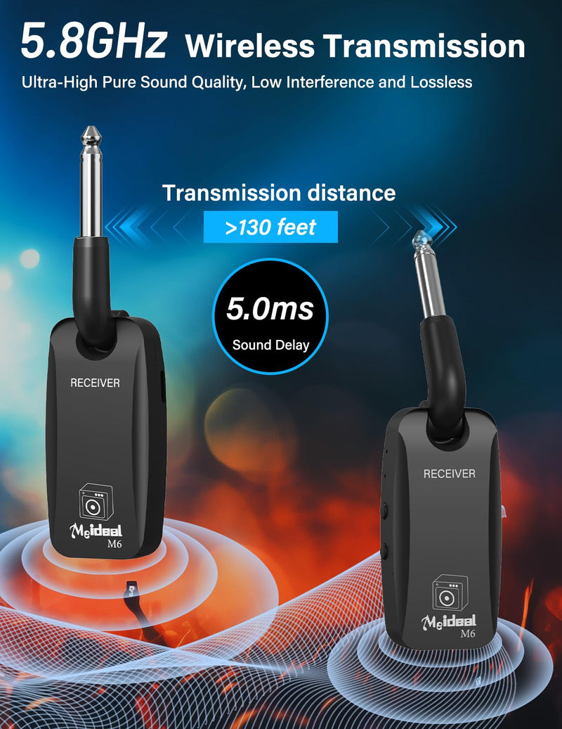 Housiwill 5.8GHz Wireless Guitar System, Rechargeable Wireless Guitar Transmitter Receiver Guitar Accessories Audio Wireless Transmitter Receiver for Electric Guitar Bass black