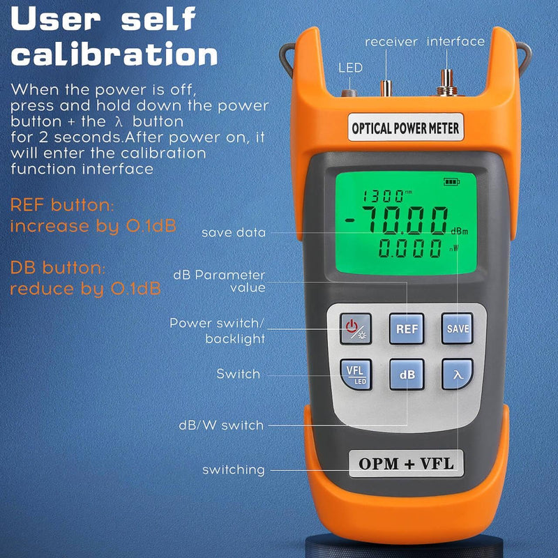 A-G710B Fiber Optic Power Meter Integrated Machine 30-70~+10dbm with LC Adapter SC/FC/ST Interface Adapter Fiber Optic Cable Tester Optical Power Meter