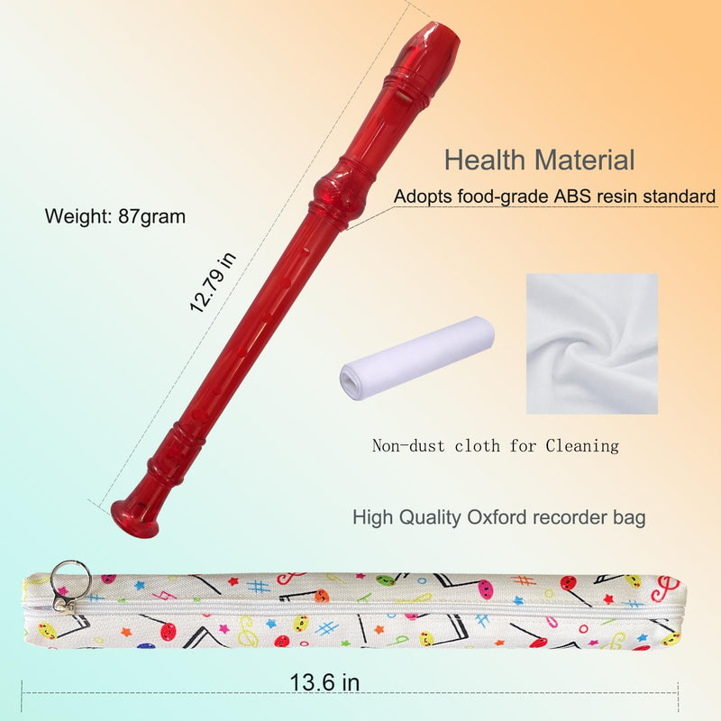 [AUSTRALIA] - 8 Hole German style Soprano Recorder for Beginners, Kids adults Music Flute with Gift Case Bag Cleaning Rod For Party Entertainment (Grystal Red) Grystal Red 