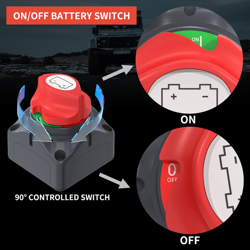 Joinfworld 300A Bus Bar Waterproof Power Distribution Block Heavy Duty with Battery Disconnect Switch 12V-48V