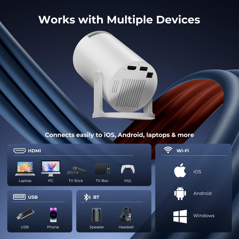 [AUSTRALIA] - [Built-in Apps] CLOKOWE Mini Projector with WiFi and Bluetooth, 2026 Upgraded 1080P Smart Portable Projector with 180° Rotation, Auto Keystone, Compatible with iPhone/Android/Laptop/TV Stick/HDMI/USB white 