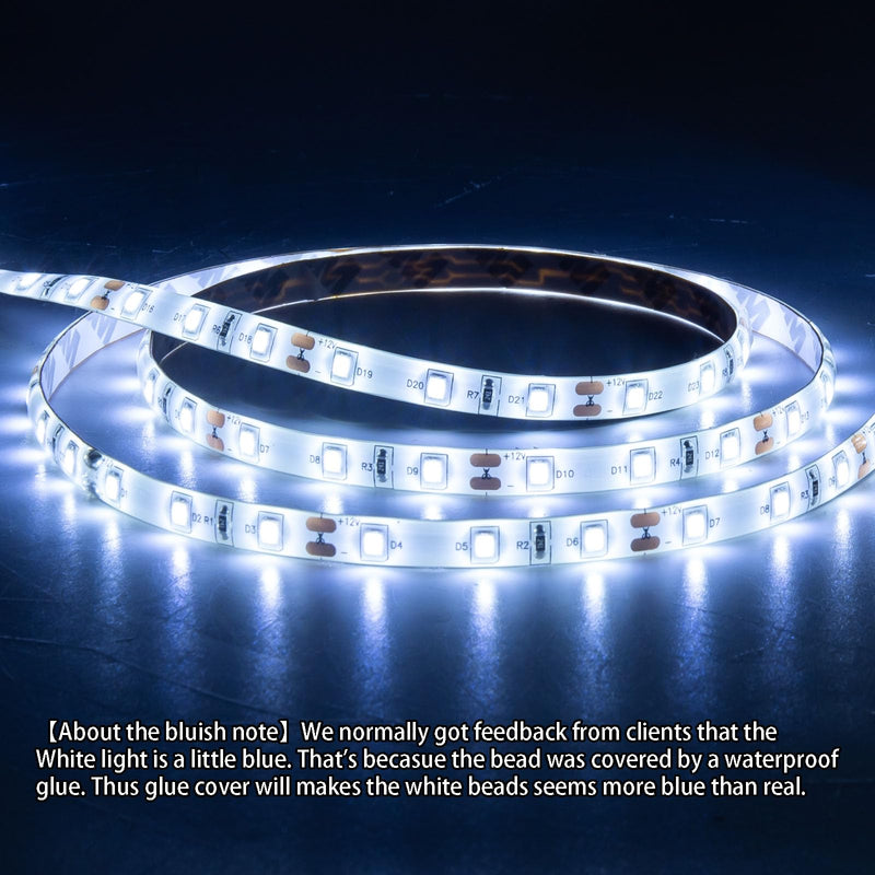 [AUSTRALIA] - 50ft White Led Strip Lights, 12V Outdoor Strip Lights Waterproof Flexible Led Light Strip Indoor Plug in Cuttable SMD2835 Dimmable Led Strip Light for Bedroom Cabinet Kitchen TV Hallway Daylight White 50FT With Adapter 