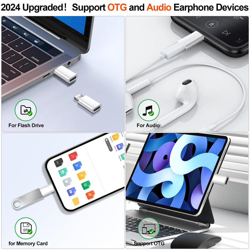 𝟒𝐏𝐚𝐜𝐤 𝐔𝐩𝐠𝐫𝐚𝐝𝐞𝐝 USB C to Lightning Adapter,Support Audio/OTG,Fast Charging&Data Transfer for iPhone 14 13 12 Pro Max/iPad Air/Airpods,Nintendo Switch,Headphones,iOS,iPhone 14 Accessories