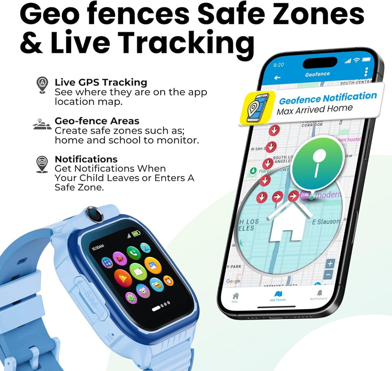 Kids Smart Watch Safe First Phone Watch, Kids GPS Tracker Watch, Video & Voice Calling, Parental Controls, School Mode, SOS & Safety Alerts for Boys & Girls Ages 3-12 (Blue) Blue