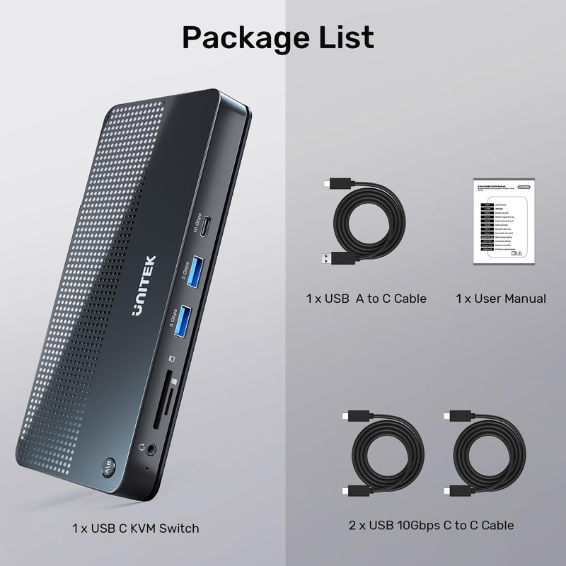 [AUSTRALIA] - USB C KVM Switch HDMI 4K@60Hz Unitek Switches Selector 2 Computers Sharing HD Monitor,Mouse, Keyboard,Printer, Scanner, One Button Switch Adapter with 2 Pack USB C Cables, Thunderbolt 3 Compatible All-in-One KVM 