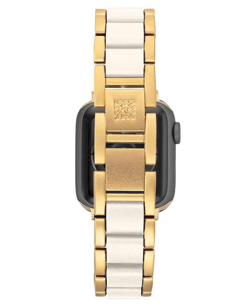Anne Klein Oceanworks Plastic Link Bracelet for Apple Watch, Secure, Adjustable, Fits Most Wrists Gold/White 42mm (Series 10) & 38/40/41mm