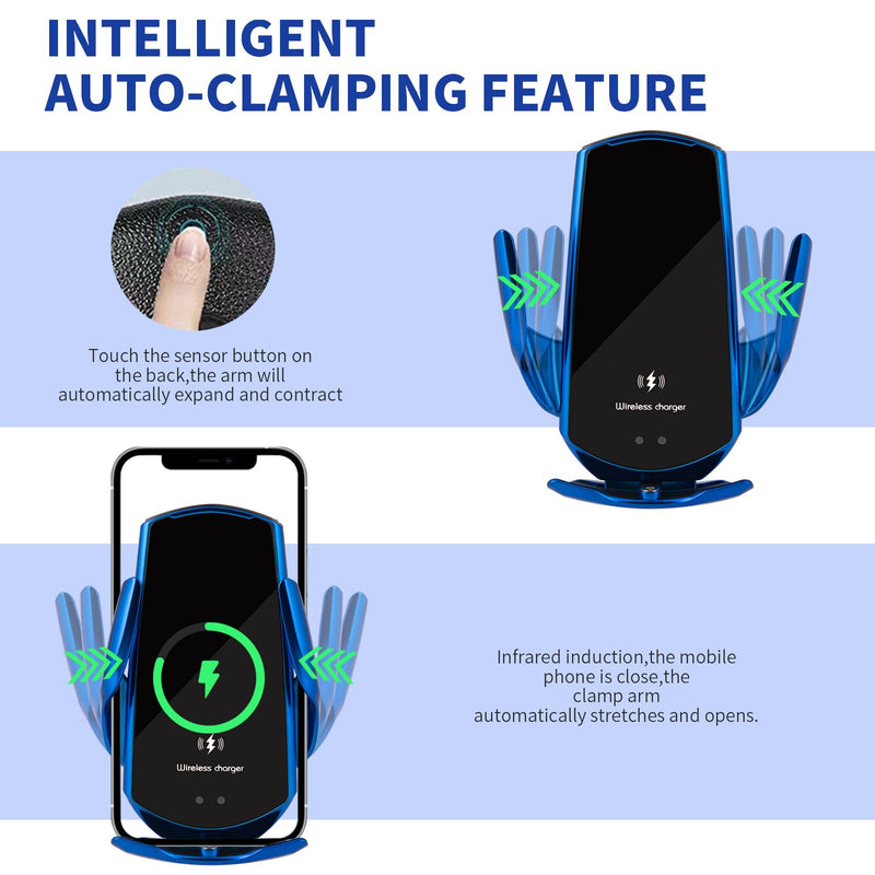 Wireless Car Charger Phone Mount Car Holder Mount Wireless Charging 15W Fast Charging Auto-Clamping Car Mount Air Vent Charging Car Phone Holder for Android Smartphone(Blue)