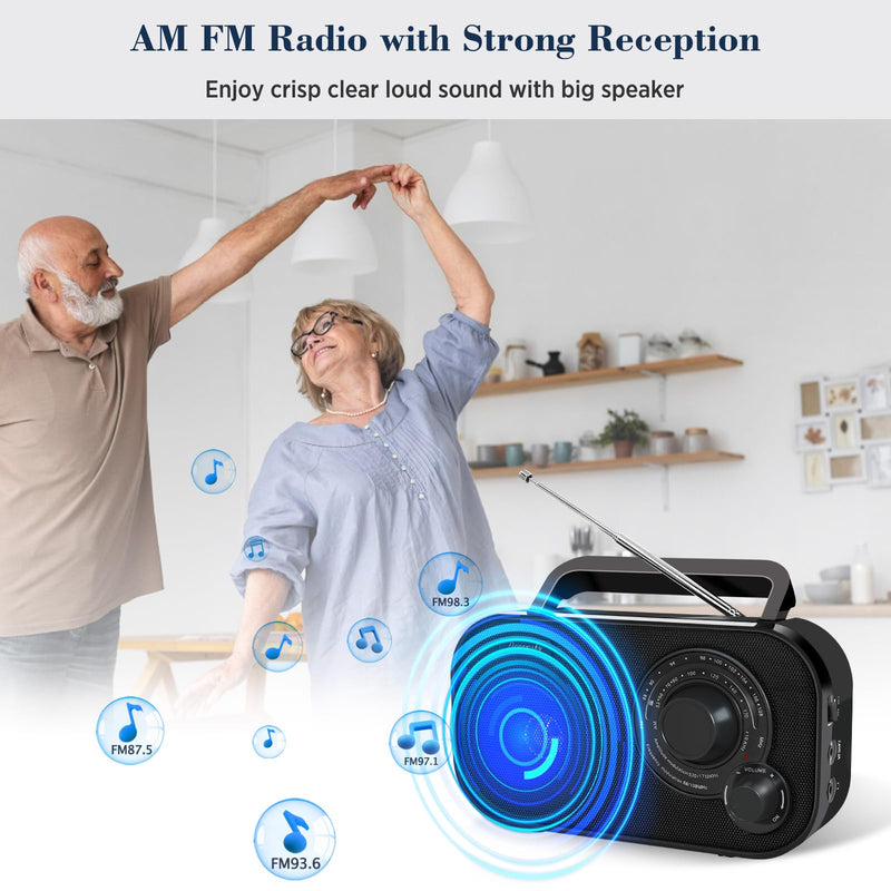 [AUSTRALIA] - DreamSky AM FM Portable Radio Plug in Wall or Battery Operated for Home & Outdoor, Strong Reception, Large Dial Easy to Use, Transistor Antenna, Headphone Jack, Small Gifts for Seniors Elderly Black 