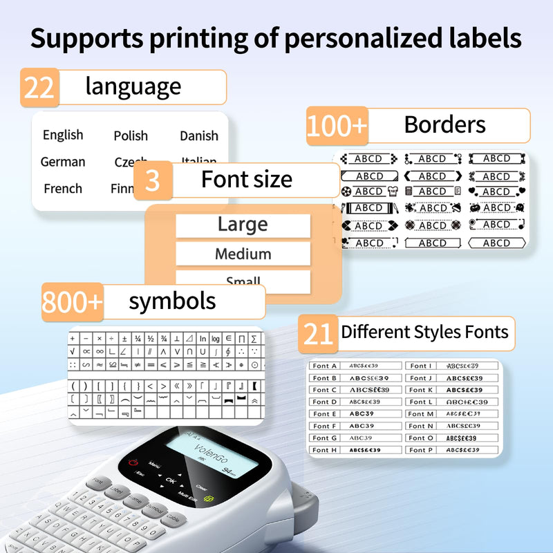 [AUSTRALIA] - Label Maker Machine with-Tape, H1100 Label Makers, Label Maker Waterproof-Labels Handheld Labeler Machine with-Tape 12mm Laminated, Portable Backlit Labeling Machine for Office Home Use Grey 